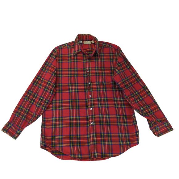 LL Bean Red Plaid Flannel Button-down Shirt Men's Medium Made in USA 100% Cotton - Picture 1 of 9